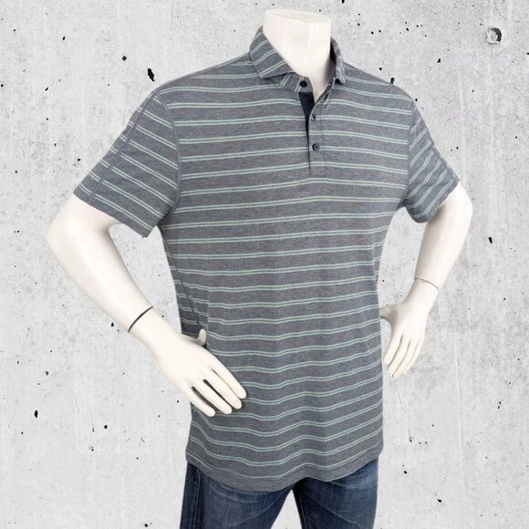 Lululemon Polo Shirt Size Large Stripe Blue & Green - Picture 2 of 4